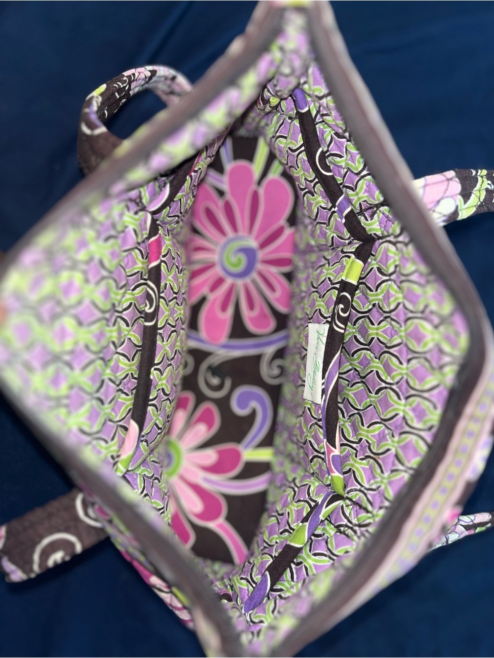 Vera Bradley Brown Quilted Shoulder Bag with Pink Floral Pattern - Picture 6 of 6